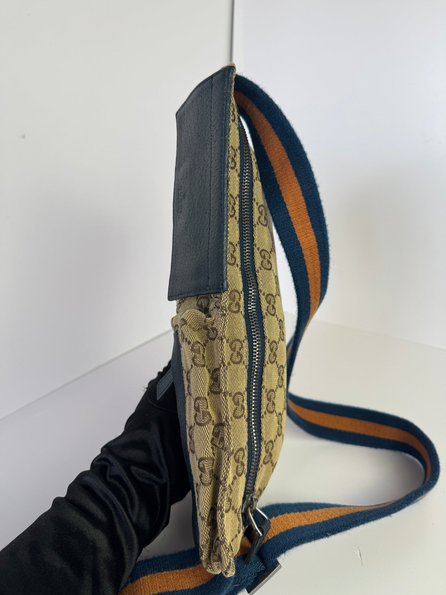 GUCCI Web Belt bag GG Canvas Navy Blue