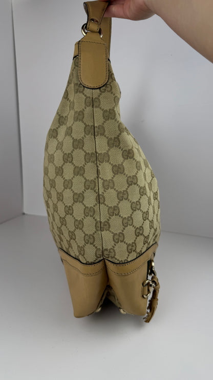 Gucci Beige GG Canvas Horsebit Tassel Hobo