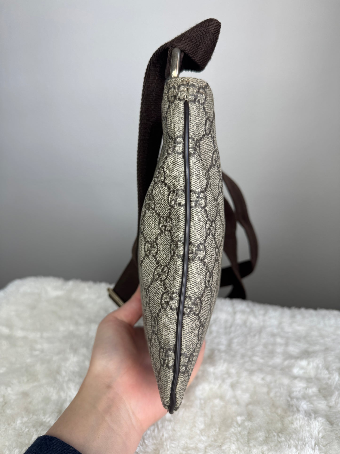 GUCCI Flat Mini Crossbody GG Supreme Coated canvas Brown