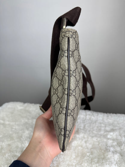 GUCCI Flat Mini Crossbody GG Supreme Coated canvas Brown