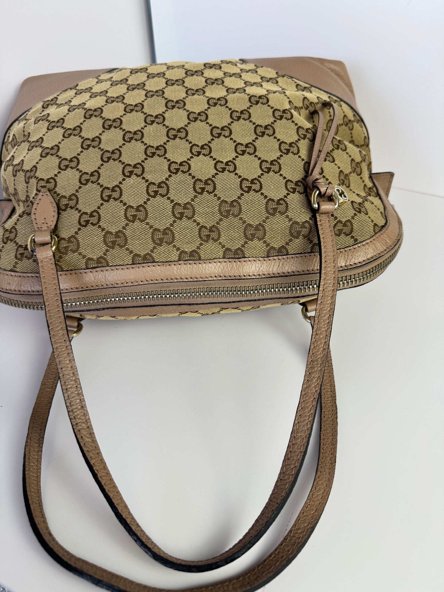 GUCCI Bree GG Canvas Shoulder Bag Pink Nude