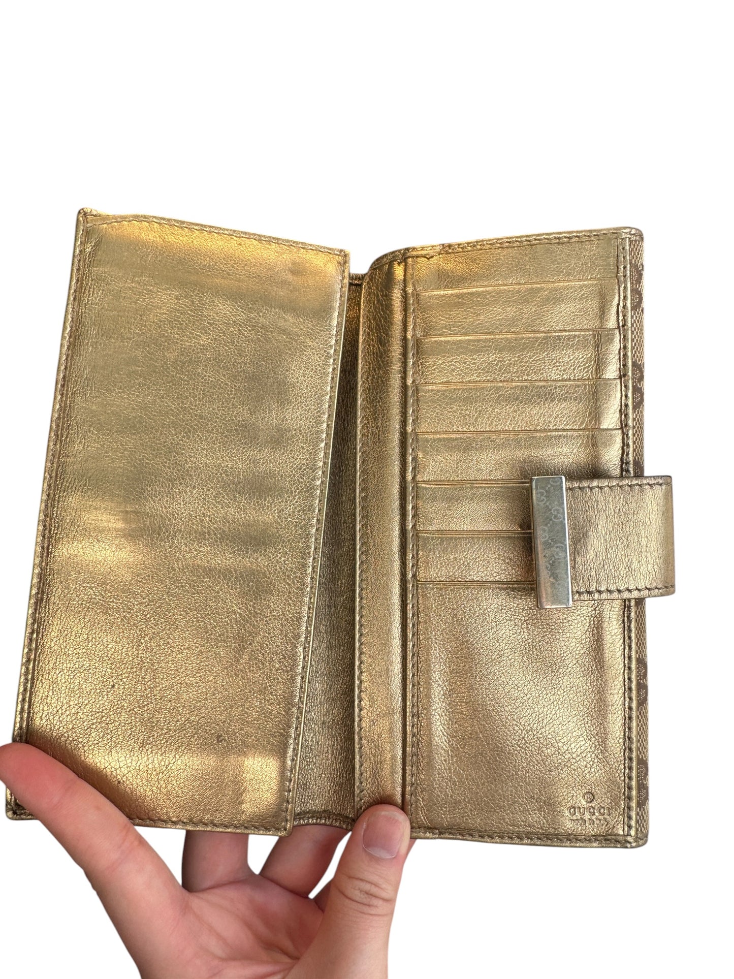 WA7👛 Gucci long wallet GG Canvas gold (COA included) retail $885