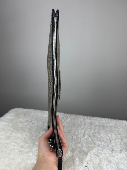 GUCCI Web Wrislet Clutch GG Coated Canvas Black