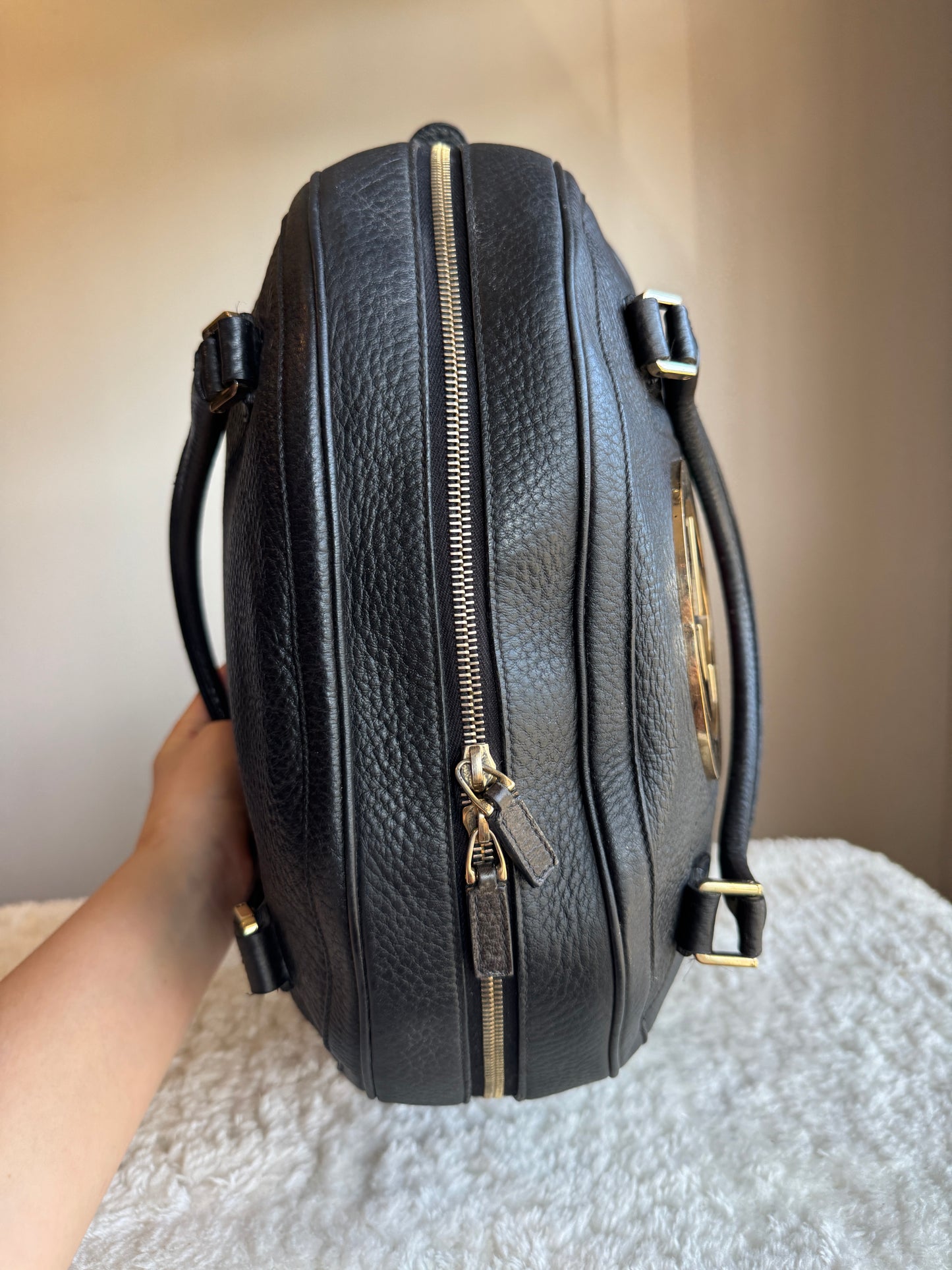 Gucci Web Pebbed Leather Blonde Bowler