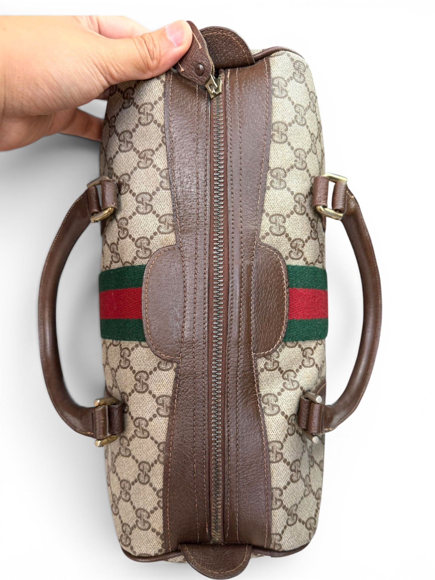 Gucci Vintage Web Stripe Coated Canvas Brown