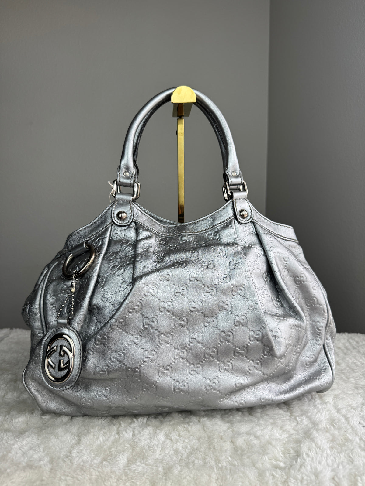 GUCCI sukey Guccissima Leather  Metallic Silver