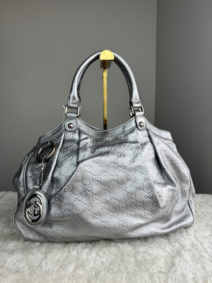 GUCCI sukey Guccissima Leather  Metallic Silver