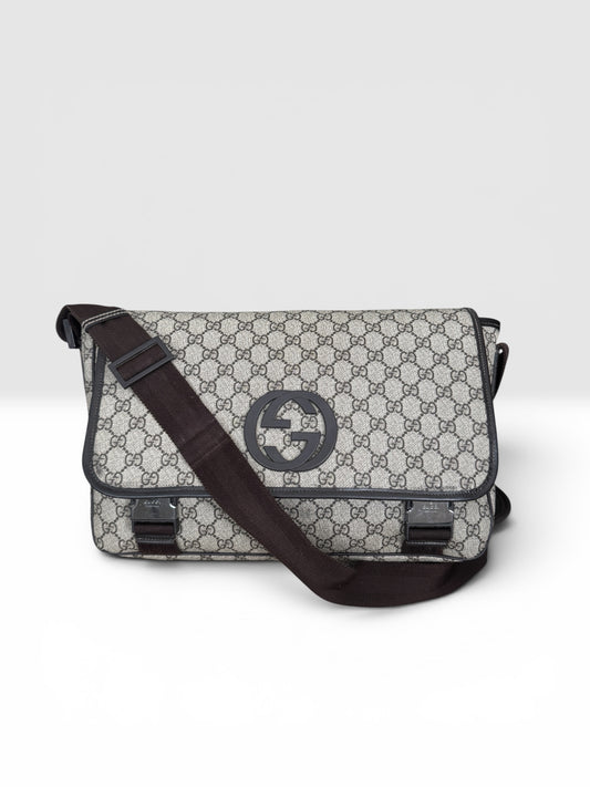 Gucci Interlocking G Buckle Messenger Bag GG Coated Canvas Medium👜