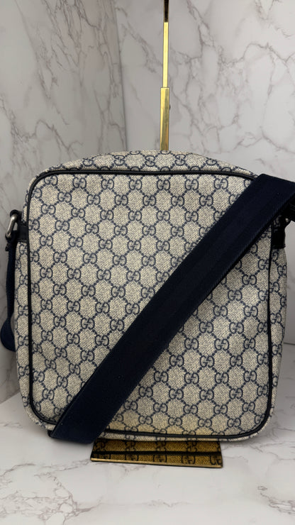 Gucci Front Zip Messenger GG Coated Canvas Navy