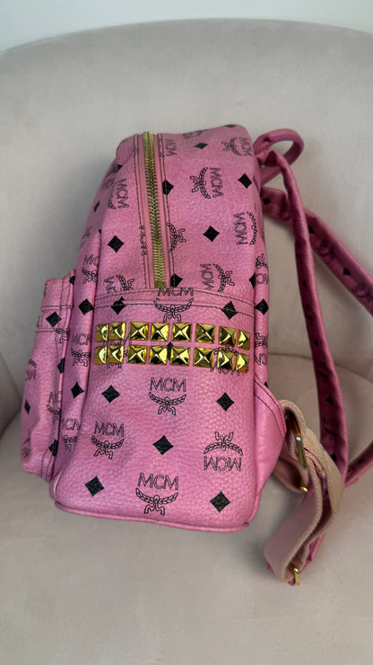MCM Pink Visetos Stark backpack with gold-toned hardwar