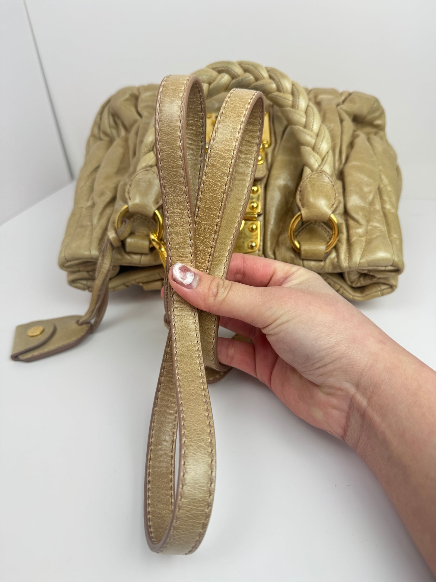Miumiu Matelasse handle beige leather