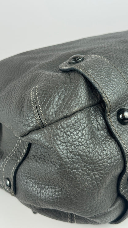 Burberry Bucket Grey Leather With Exterior Zip Pockets