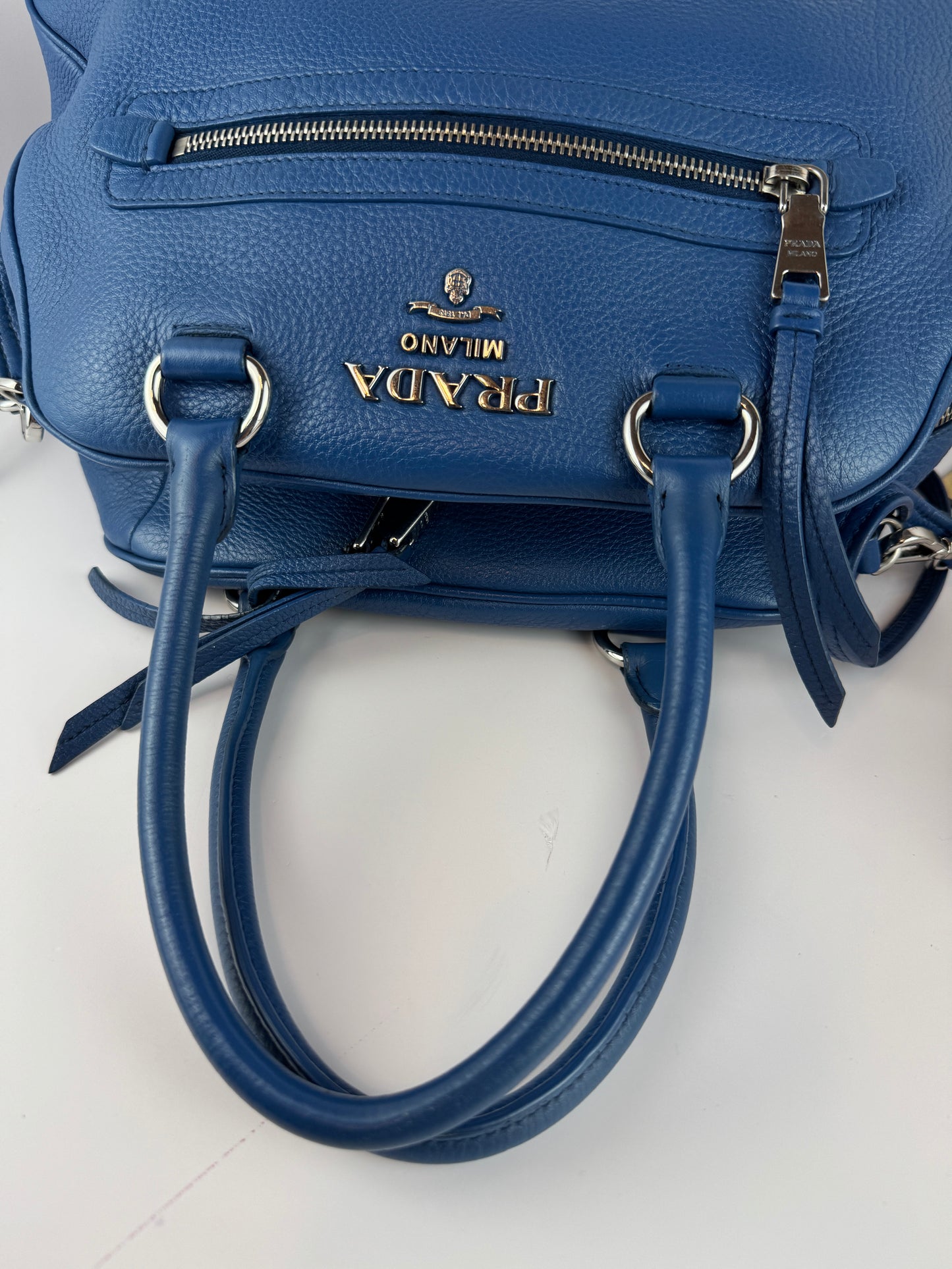 Prada Vitello Phenix Bowling Bag Talco
