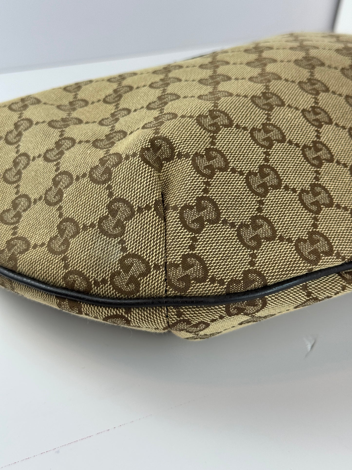 GUCCI Web Stripe Halfmoon GG Canvas Brown