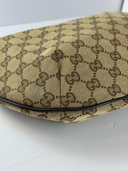 GUCCI Web Stripe Halfmoon GG Canvas Brown