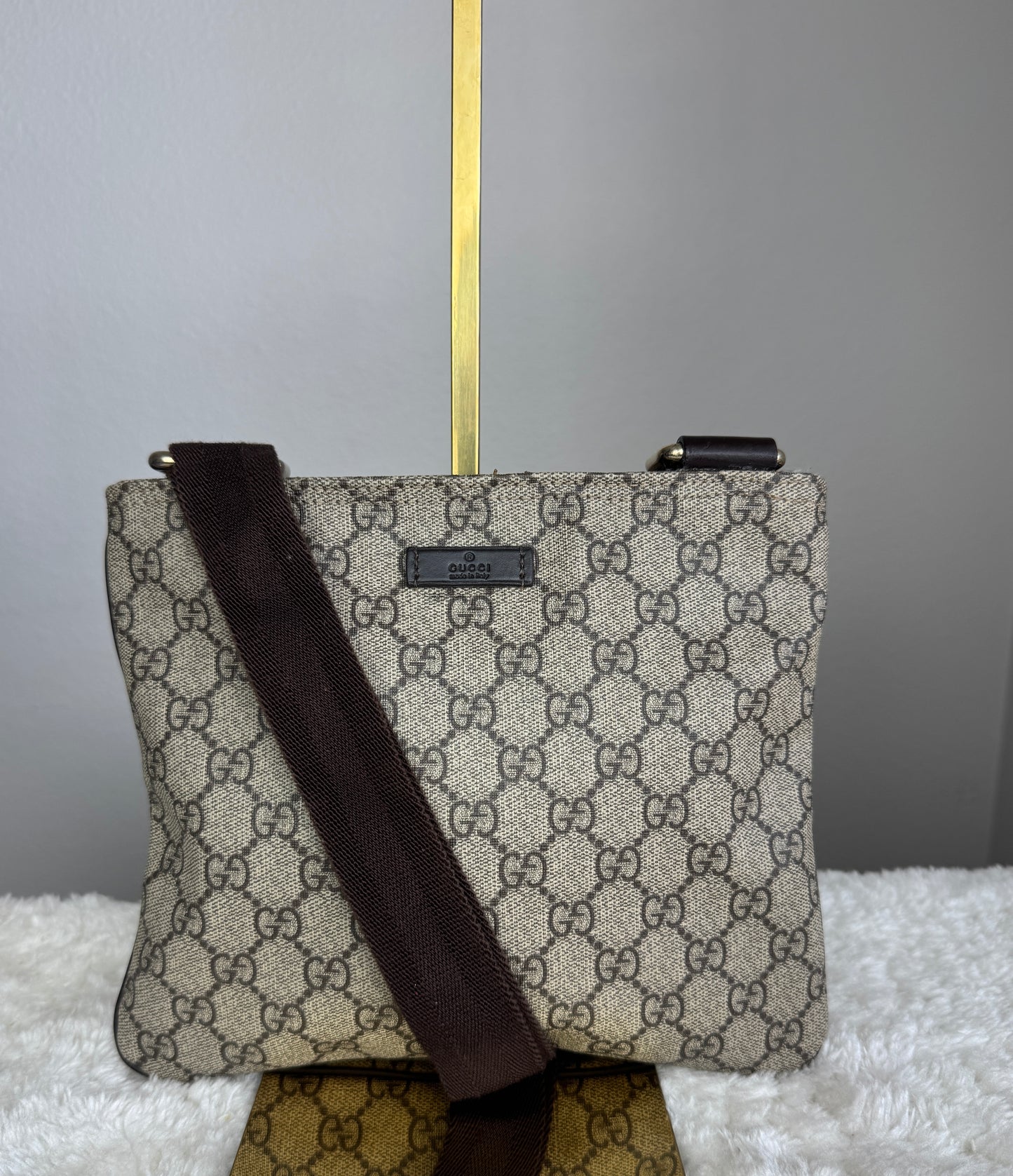 GUCCI Flat Mini Crossbody GG Supreme Coated canvas Brown
