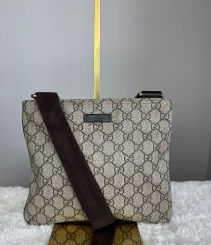 GUCCI Flat Mini Crossbody GG Supreme Coated canvas Brown