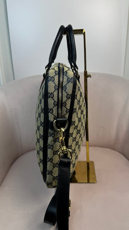 Gucci Web Briefcase GG Canvas Navy