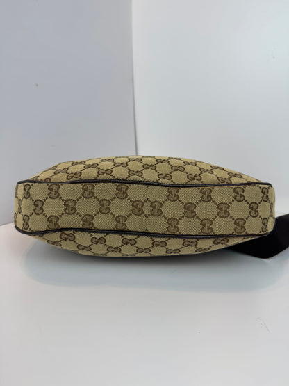 GUCCI Hobo Halfmoon Double Button GG Canvas Brown