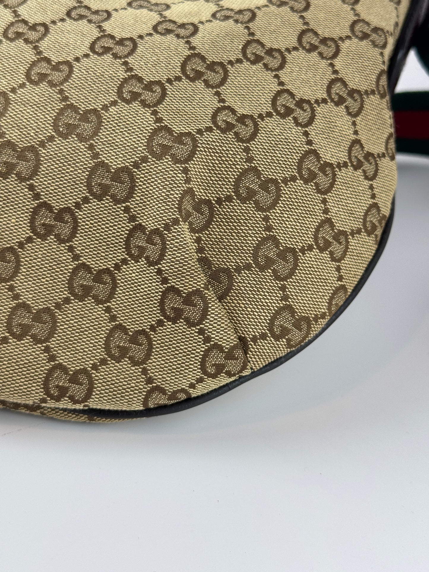 GUCCI Web Stripe Halfmoon GG Canvas Brown