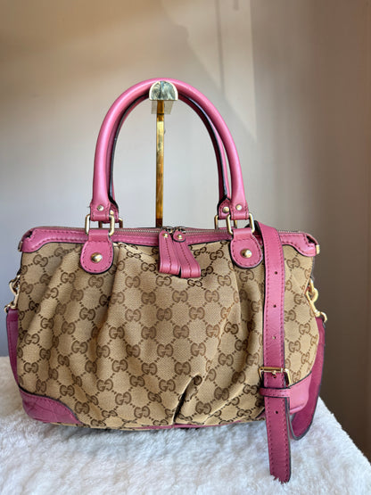 GUCCI Sukey Top handle with Strap GG Canvas Pink