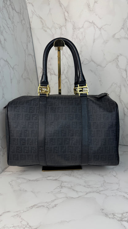 Fendi Zucca Canvas Leather Trim Boston