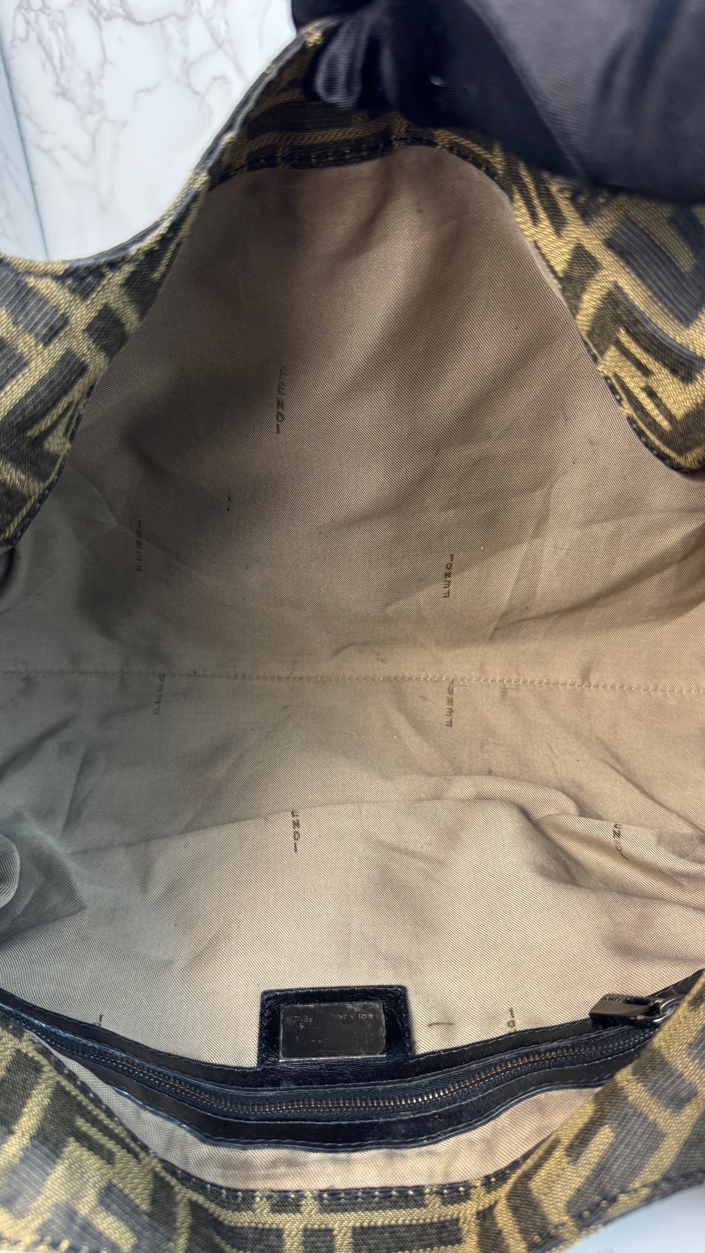 Fendi Zucca Canvas Leather Trim Tote Bag