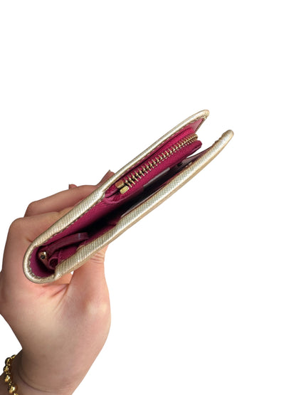 WA1👛 Prada Saffiano metal leather wallet in gold with a zip-around closure (COA Included) Retail $1070✅