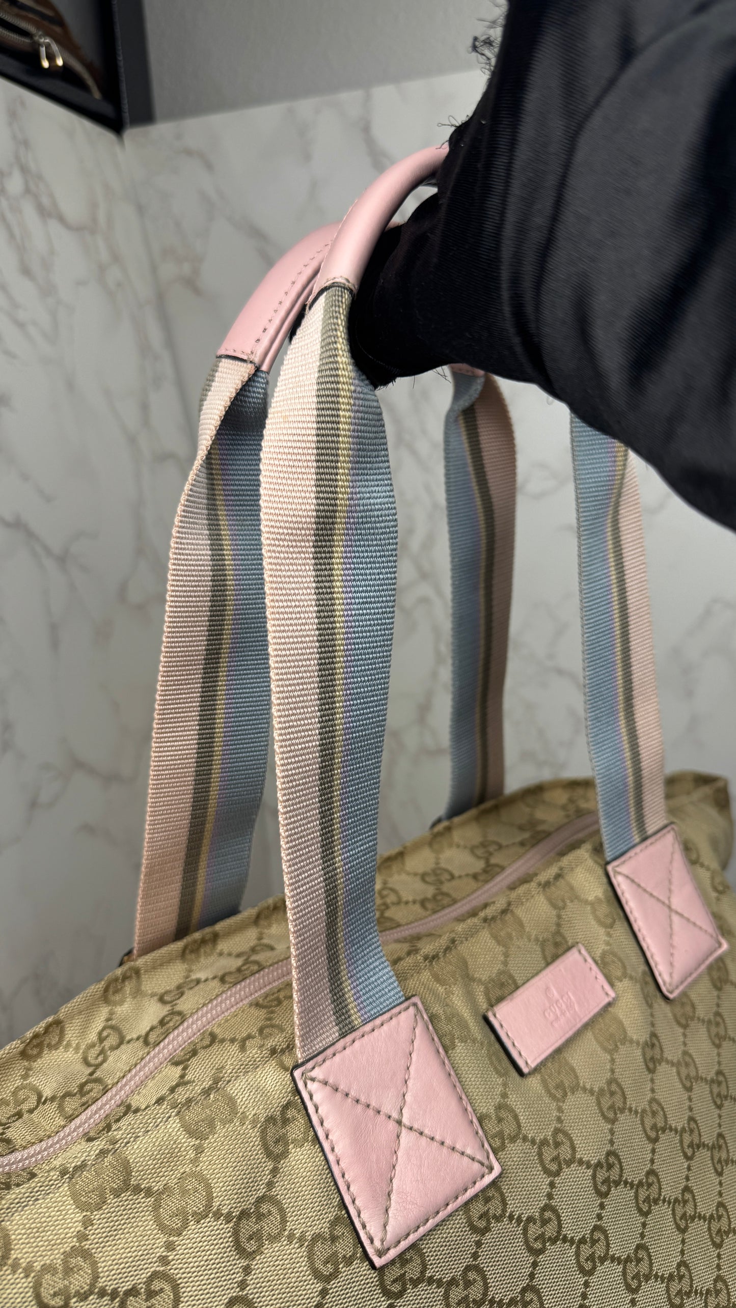 Gucci Web Tote Pink&Blue GG Canvas
