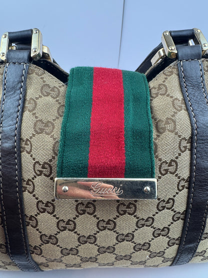 GUCCI Web Tote New Ladies Monogram Dark Brown