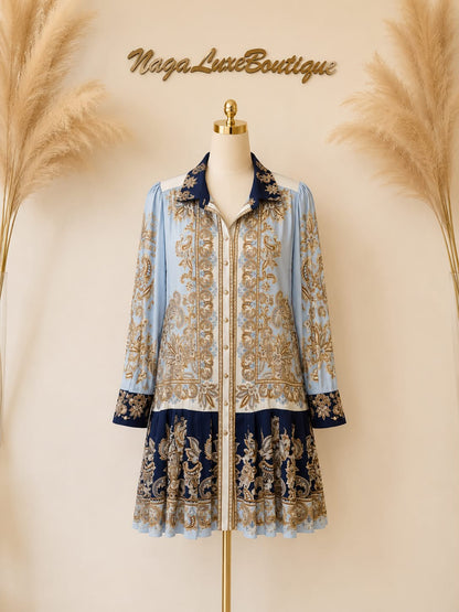 D15👗Royal Baroque Shirt Dress – Pre-Owned (All Sales Final) 💙✨