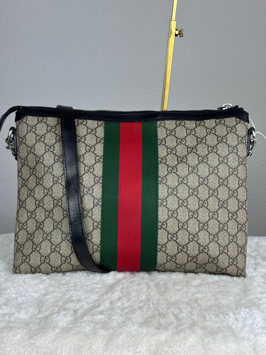GUCCI Web Messenger Bag GG Coated Canvas Large