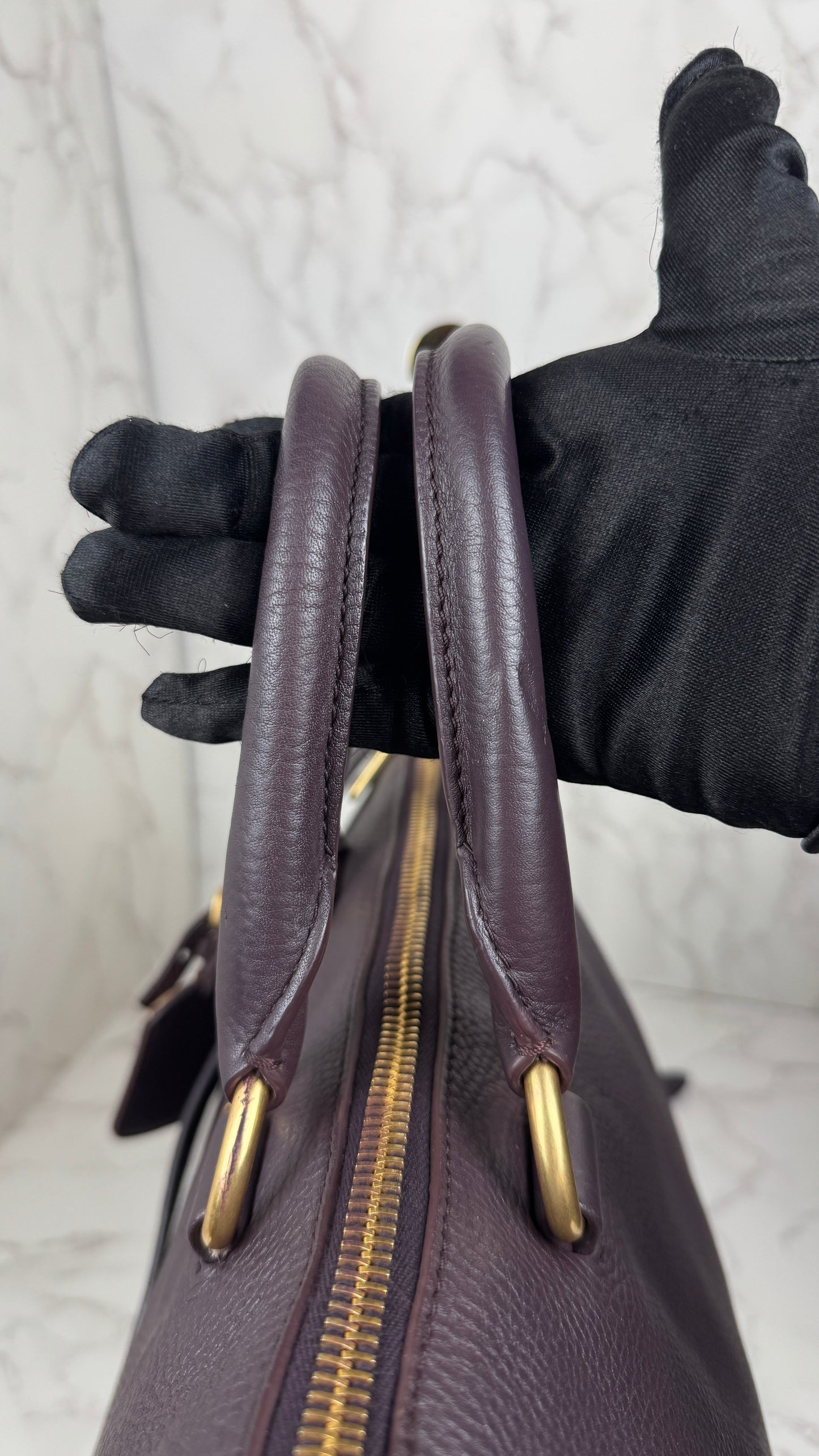 Prada Vitello Daino Leather Bauletto Purple