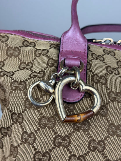 GUCCI Heart Bit Handbag with strap GG Canvas Pink