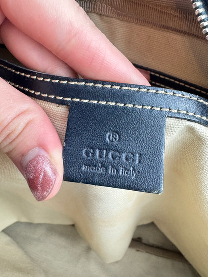 Gucci Large Front Zip Leather Coated Canvas Navy