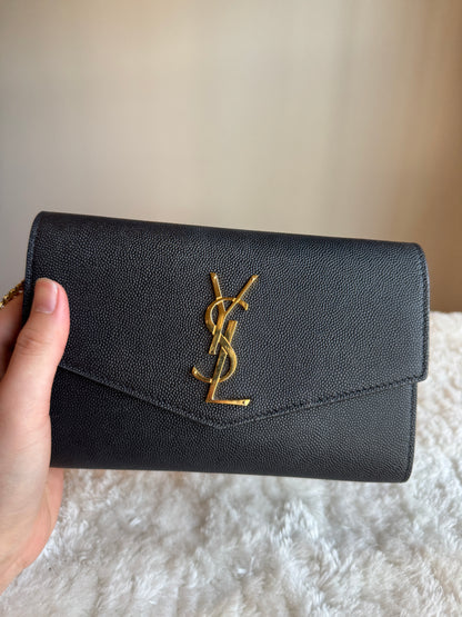 SAINT LAURENT Uptown Chain Wallet Caviar Leather bLack