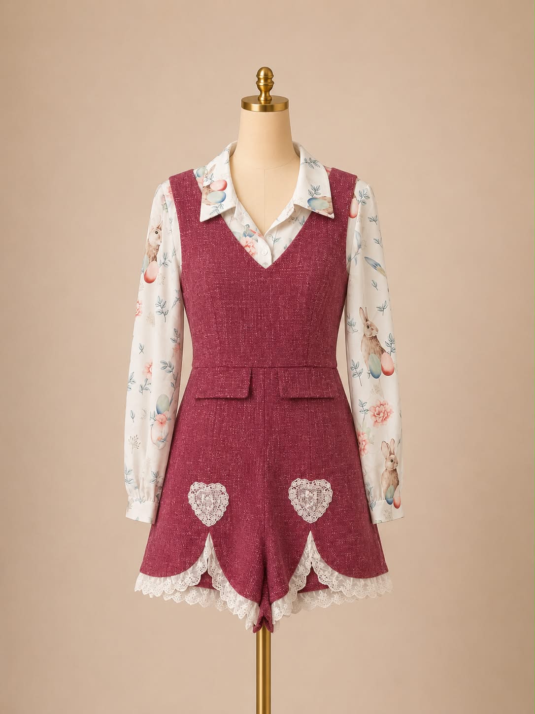 D13👗Berry Bunny Lace Romper – Pre-Owned (All Sales Final) 🐰💕