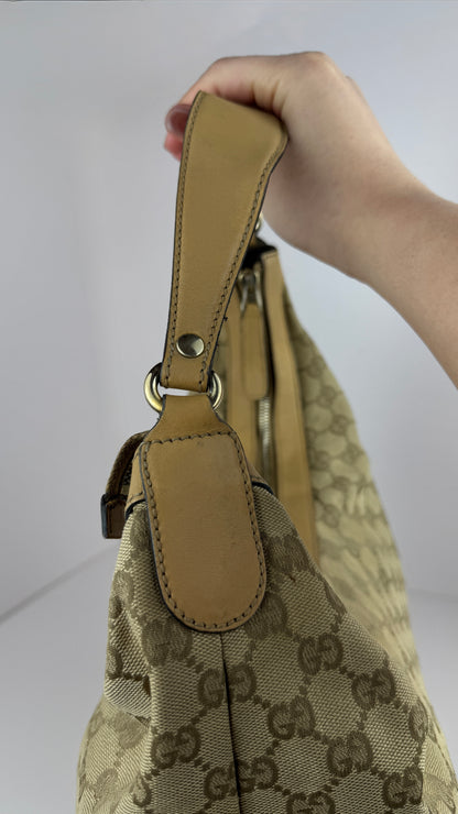 Gucci Beige GG Canvas Horsebit Tassel Hobo