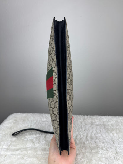 GUCCI Web Wrislet Clutch GG Coated Canvas Black