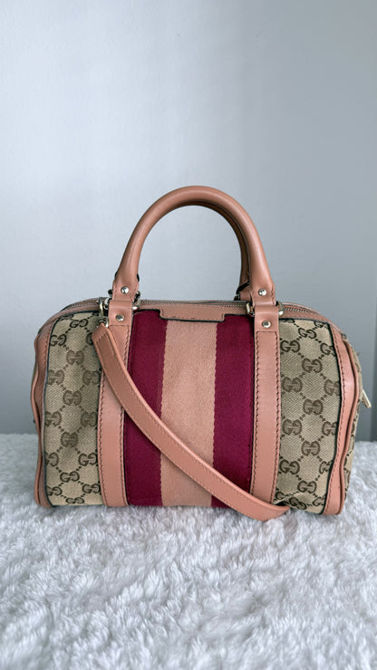 GUCCI Web Boston Small GG Canvas With Strap