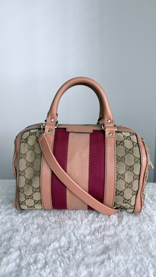GUCCI Web Boston Small GG Canvas With Strap