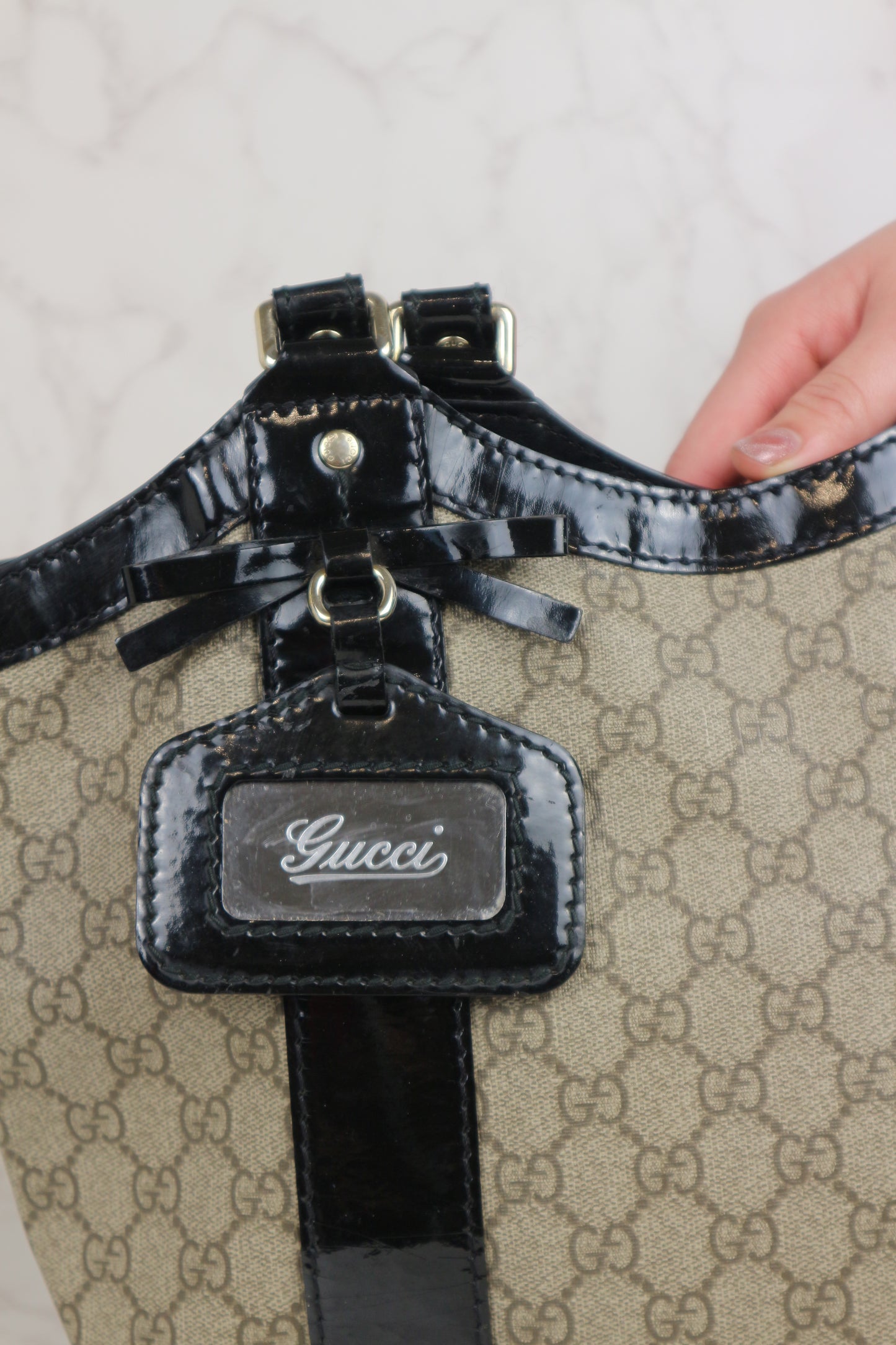 Gucci GG Supreme Ribbon Tote Coated Canvas Bag