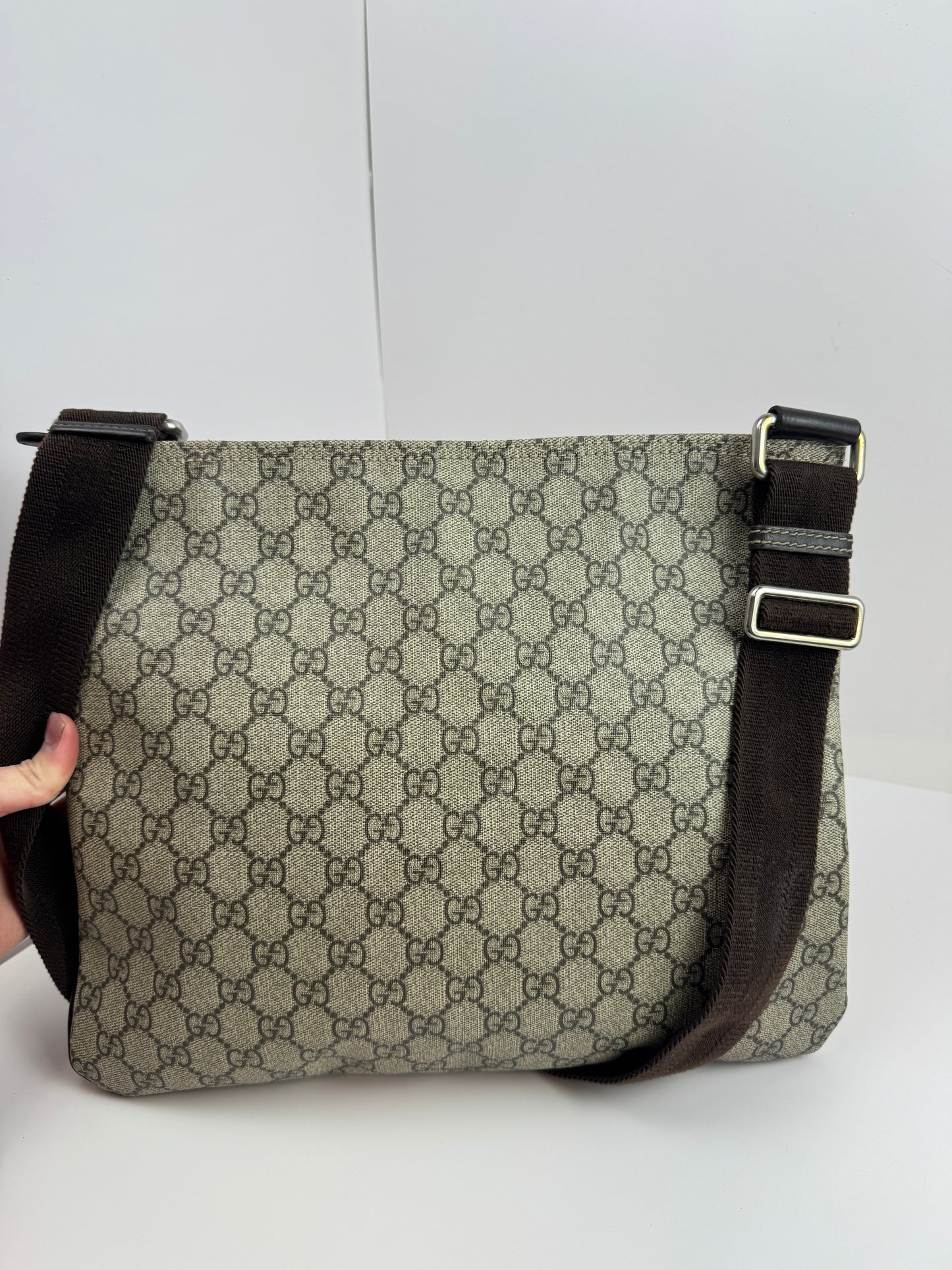 Gucci Flat Zip Top Messenger Coated Canvas Brown