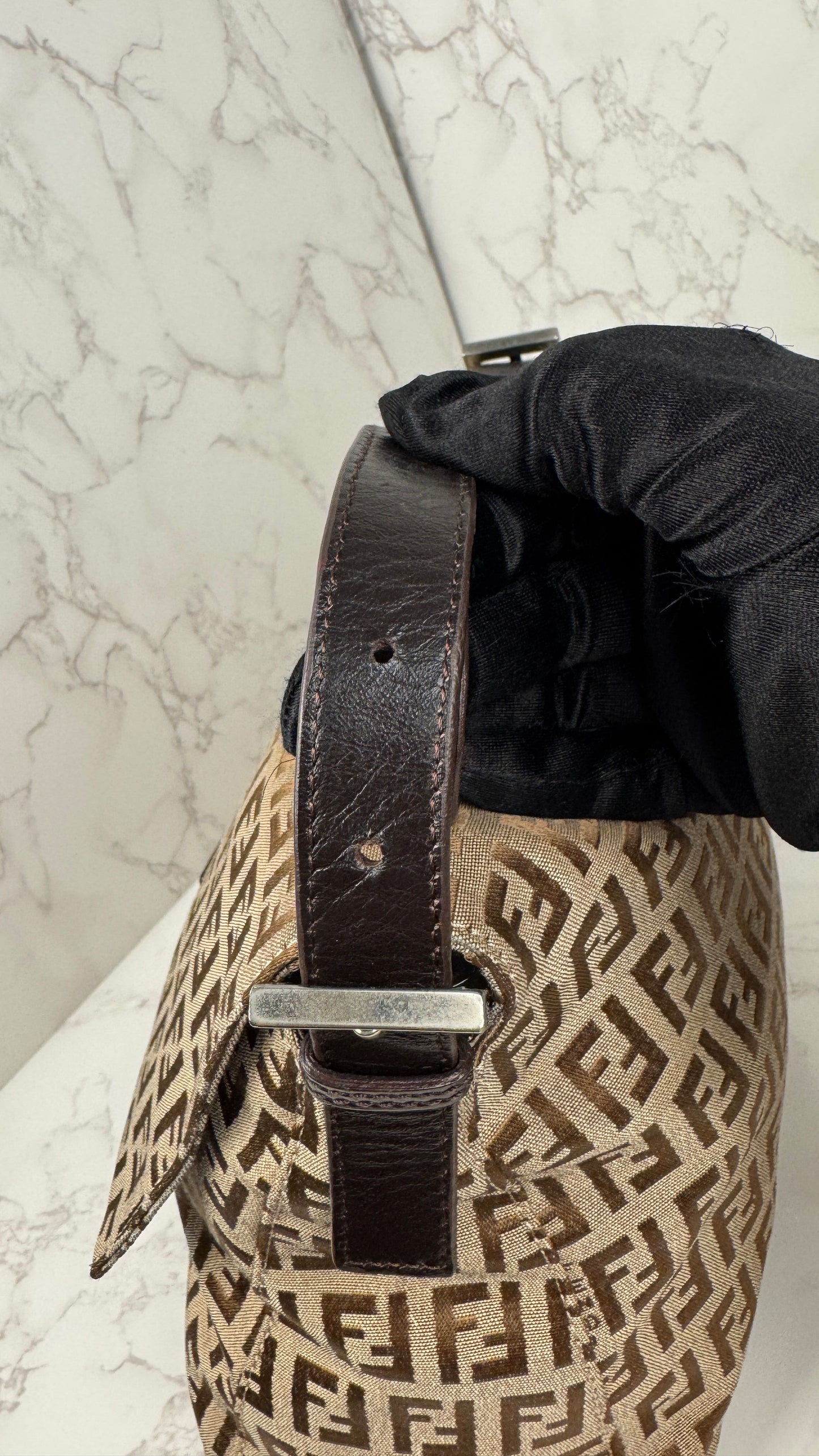 Fendi Mama Baguette Zucca FF Canvas Shoulder Bag Brown