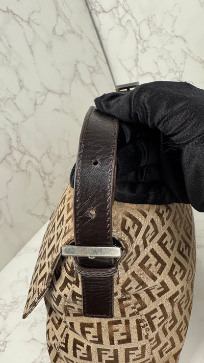 Fendi Mama Baguette Zucca FF Canvas Shoulder Bag Brown