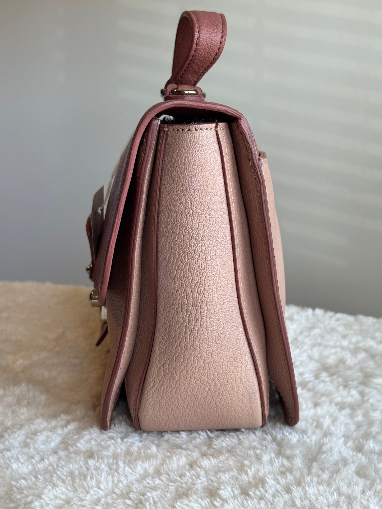 MIU MIU Pink Leather Madras Top Handle two tone