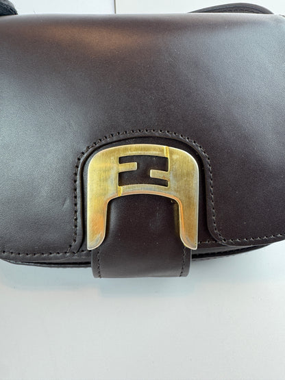 Fendi Vitello Elite Small Chameleon Crossbody Dark Brown