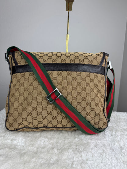GUCCI Web Strap Messenger GG Canvas Brown