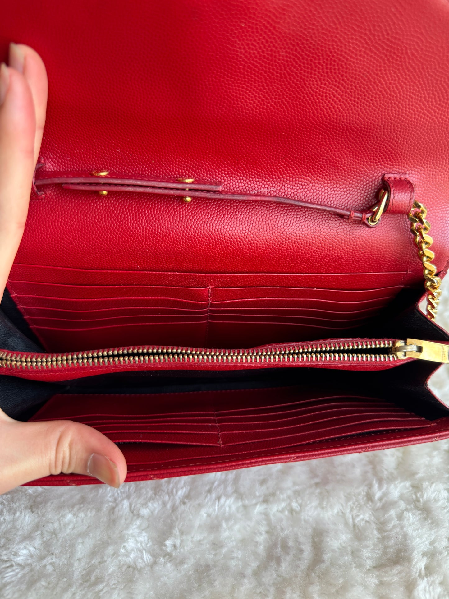 LOUIS VUITTON Classic wallet on chain matelasse Chevron leather medium red