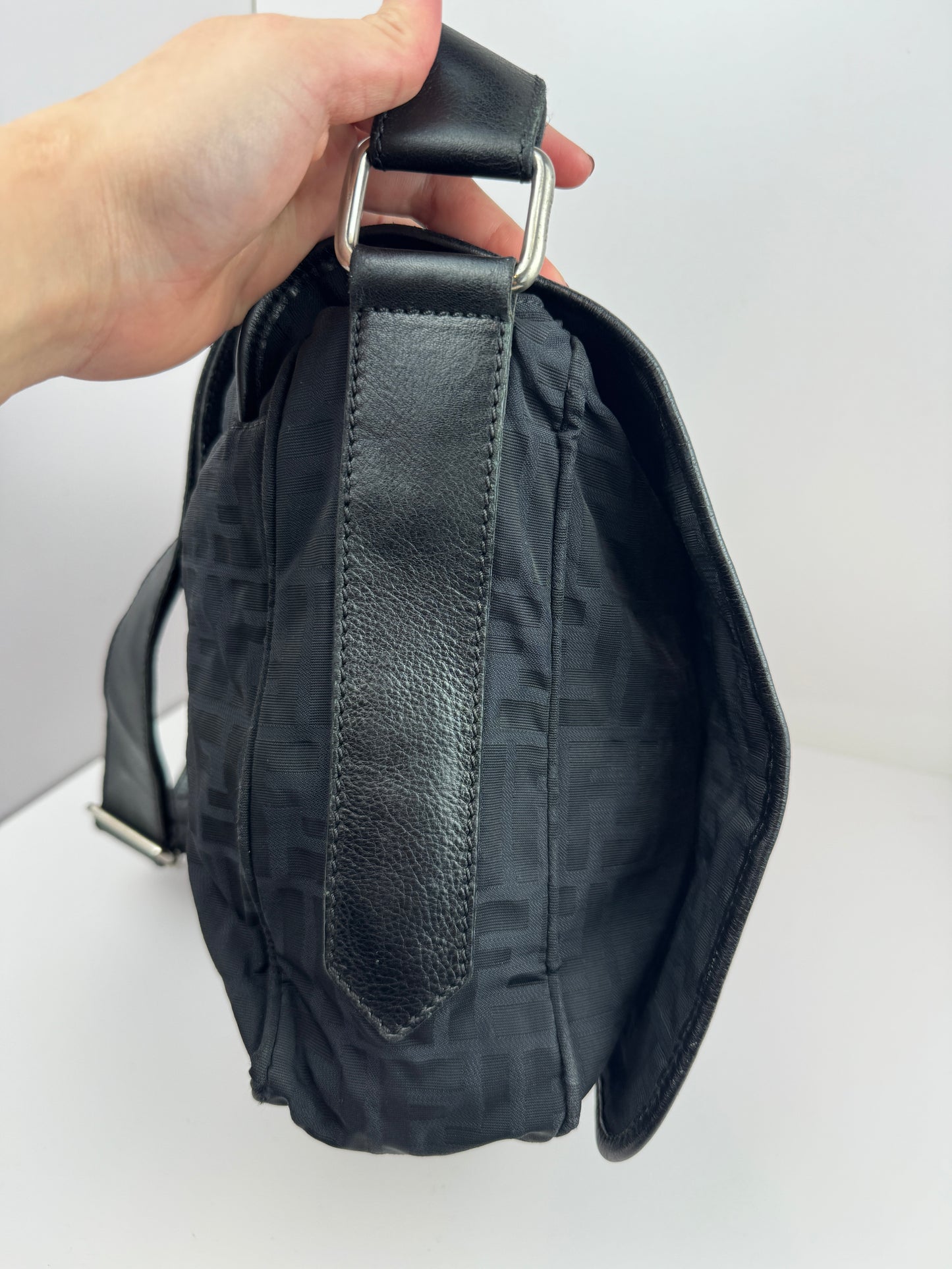 Fendi Zucca Flap Messenger Black